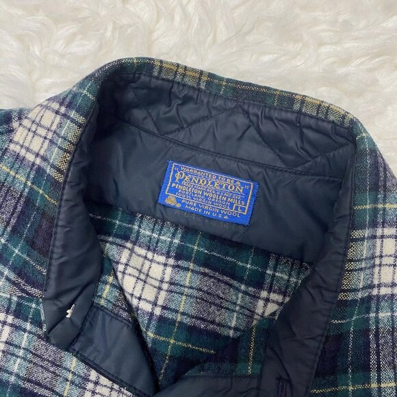 VINTAGE PENDLETON MENS CAMPBELL TARTAN GREEN BLUE FLANNEL WOOL SHIRT OUTDOORS - Picture 2 of 7